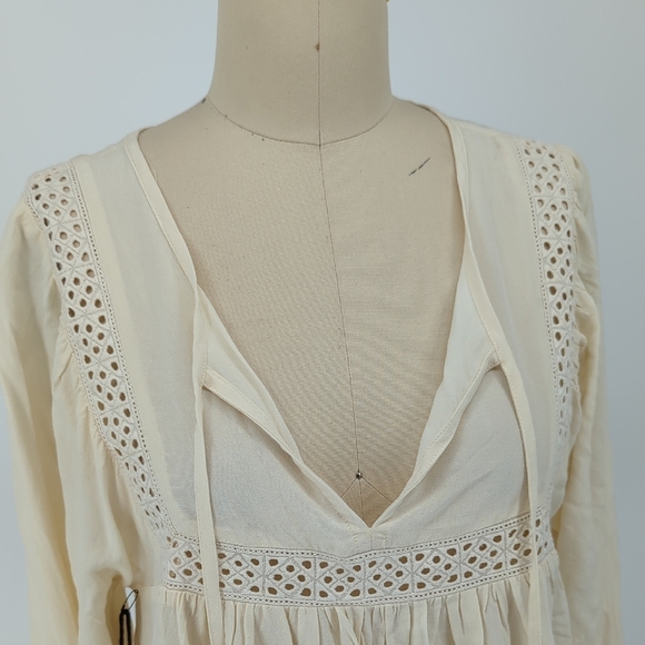 NEW Cleo + Wolf V Neck Empire Tunic Top Cream XS long sleeves bohemian western - Picture 3 of 8